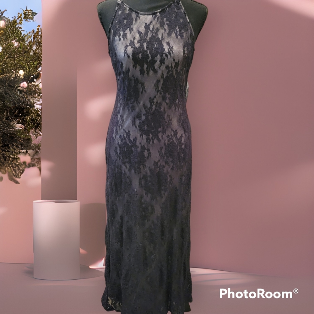 Vintage New Roberta Black Lace Maxi Length Dress